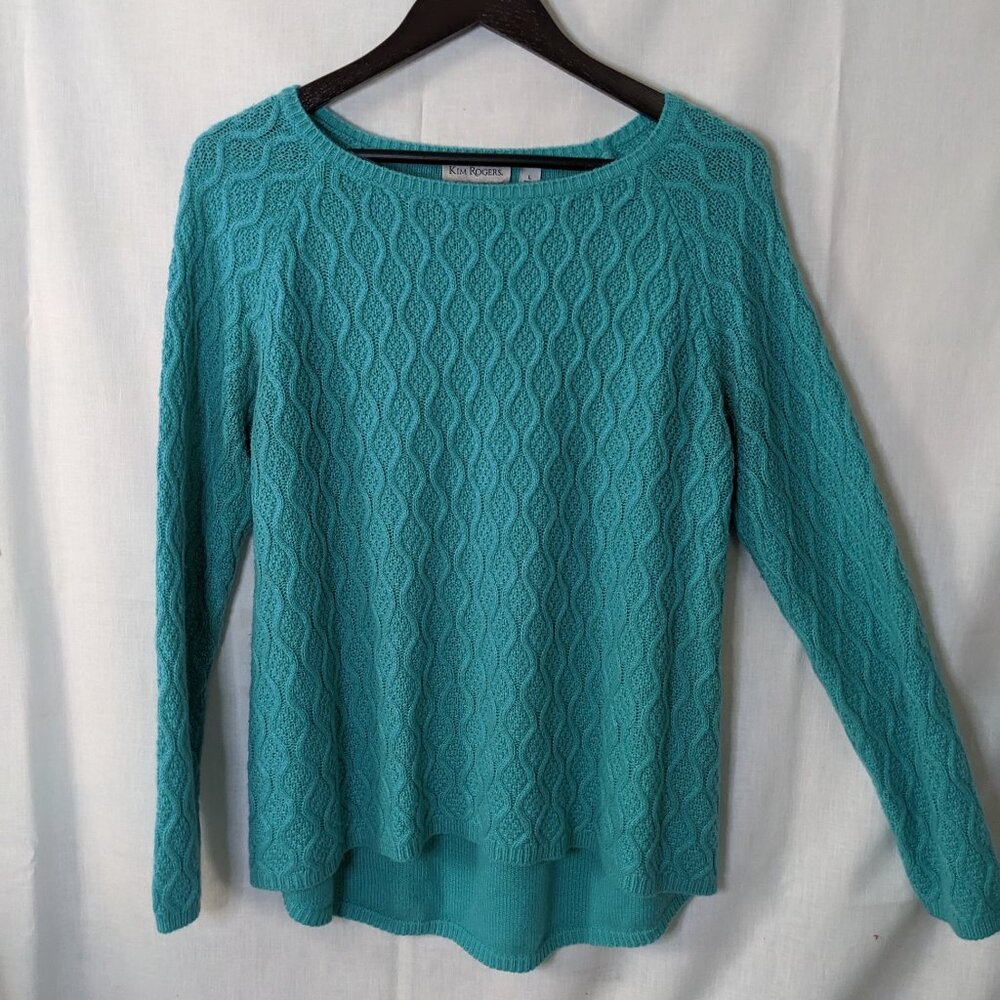 Kim Rogers Women's Aqua Knit Long Sleeve Sweater Size Large